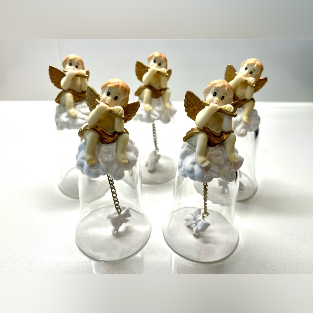 VTG Set of 5 Angel Cherub Playing a Flute on Cloud Collectible Bells Rare